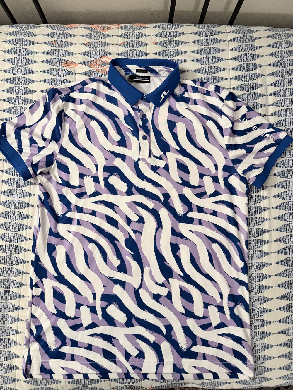 J.Lindeberg Men's Tour Tech Print Polo Purple Painted Zebra Size Large